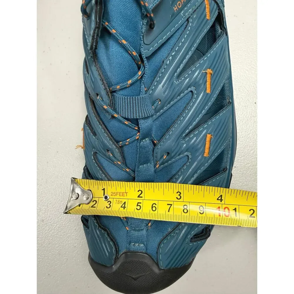 HOKA Hopara Men’s 10.5 Blue Orange Hiking Sandals Slip On Quick Lace